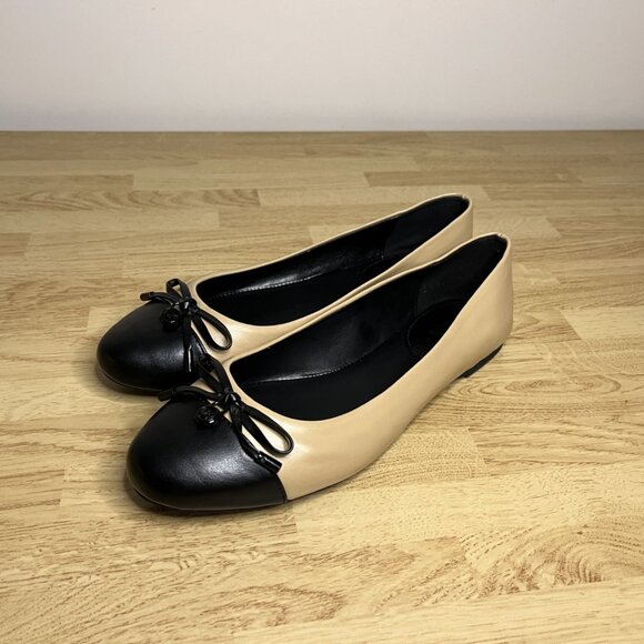 NWT Michael Kors Melody Toe Cap Ballet Flats Size 9 Black and Tan - Picture 4 of 8